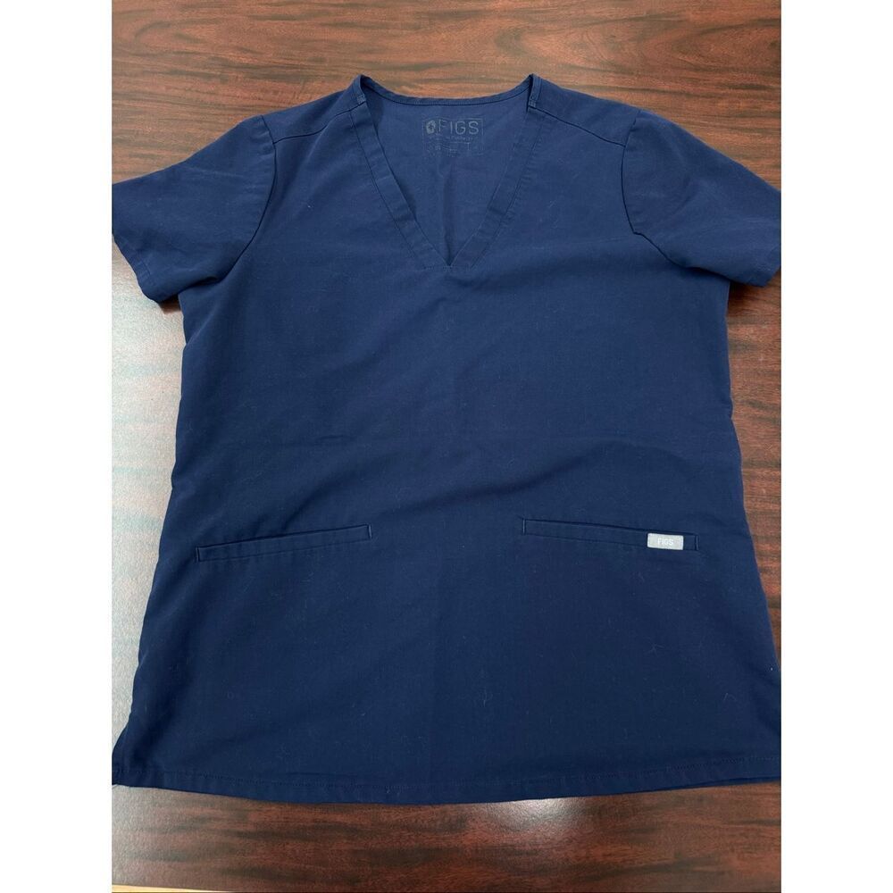 Figs Navy Casma V-Neck Three Pocket Scrub Top Size Medium